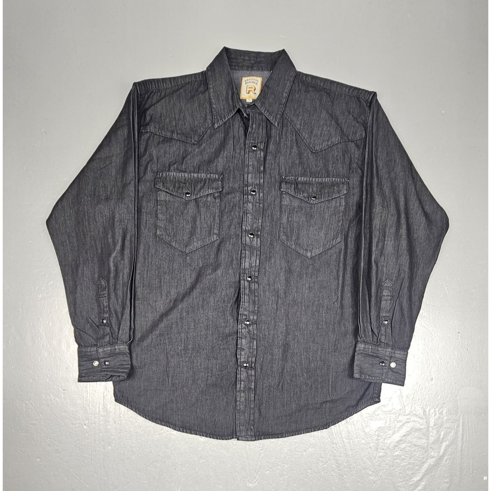 Resistol Double R Pearl Snap Shirt Mens Large Black Western Long Sleeve Rodeo